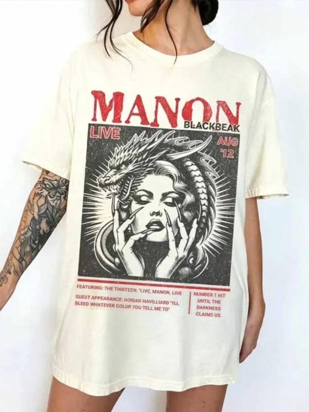 Graphic Dragon & Woman Tee - Natural